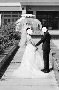 Oleg Cassini 'lace illusion cap sleeve ball gown wedding dress STYLE# CWG833' wedding dress size-02 PREOWNED