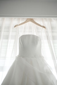 Vera Wang 'Marie' size 0 used wedding dress front view close up on hanger