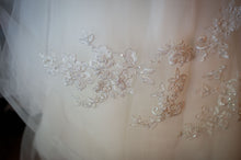 Load image into Gallery viewer, Oleg Cassini &#39;One Shoulder Tulle&#39; size 12 used wedding dress view of lace work
