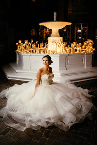Lazaro '3309' size 4 used wedding dress side view on bride