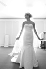 Load image into Gallery viewer, Custom &#39;Dupioni Silk&#39; size 4 used wedding dress front view on bride
