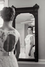 Load image into Gallery viewer, David Fielden &#39;8058&#39; size 6 used wedding dress back view on bride
