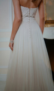 Stella York 'Flowing Sheath' size 10 used wedding dress back view on bride