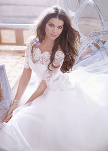 Jim Hjelm 3/4 Sleeve Lace & Tulle Ball Gown - Jim Hjelm - Nearly Newlywed Bridal Boutique - 3