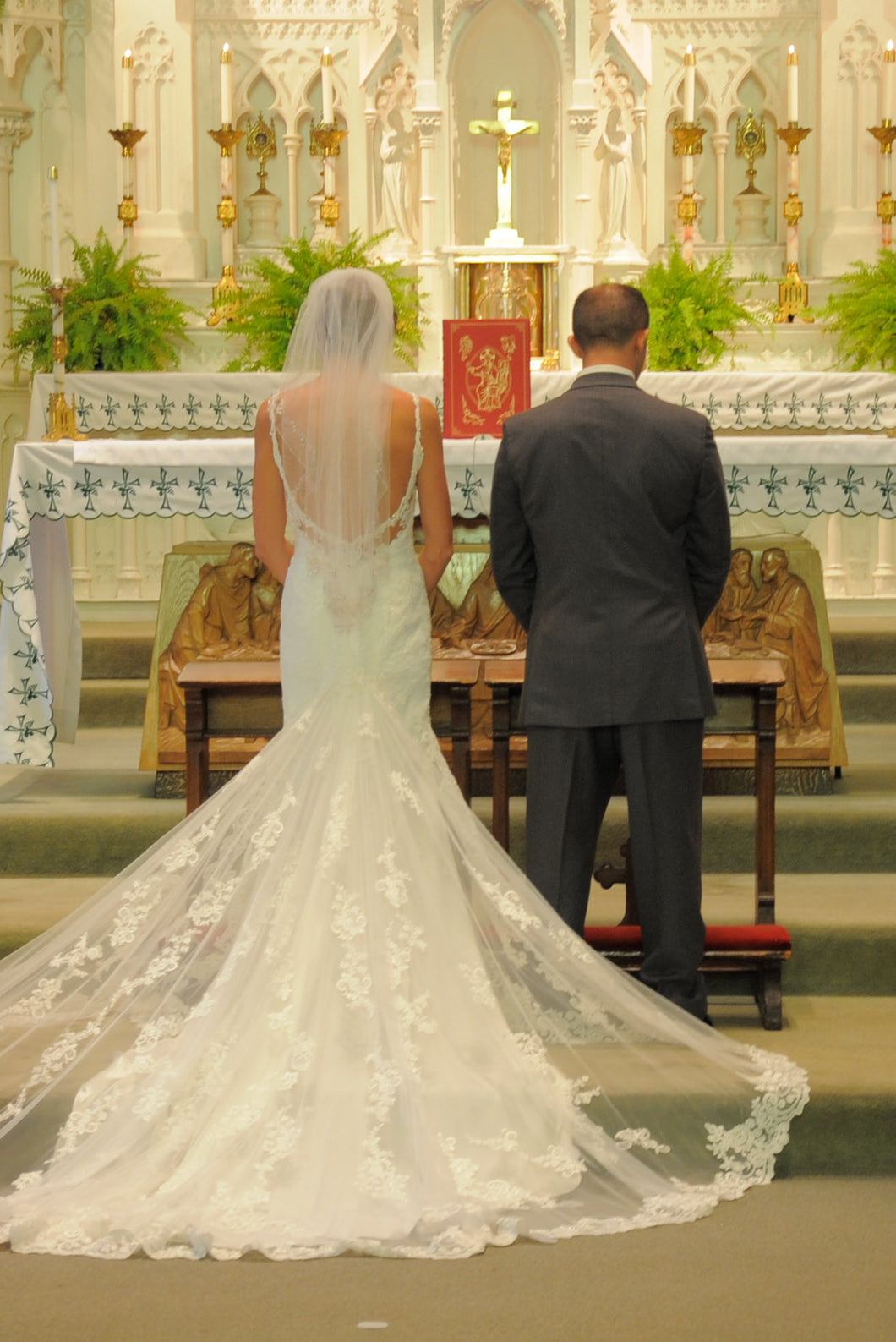 Martina Liana '744' size 4 used wedding dress back view on bride