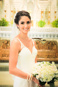 Martina Liana '744' size 4 used wedding dress side view on bride