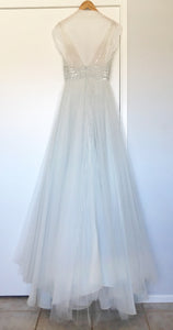 Angel Sanchez 'Something Blue' size 4 used wedding dress back view on hanger