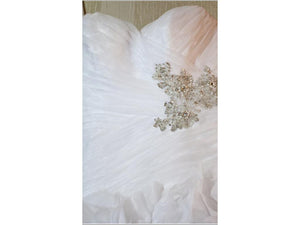 Allure Bridals 'Sweetheart Organza' size 6 used wedding dress front view close up on hanger