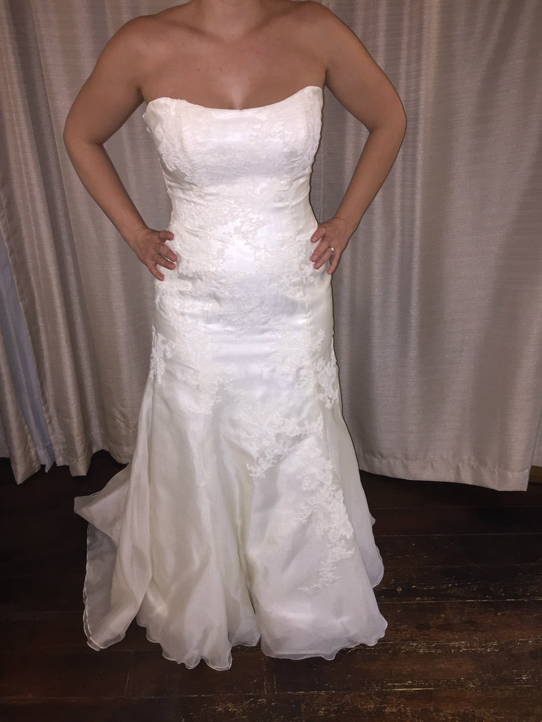 Marisa '737' size 12 sample wedding dress front view on bride