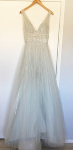 Angel Sanchez 'Something Blue' size 4 used wedding dress front view on hanger