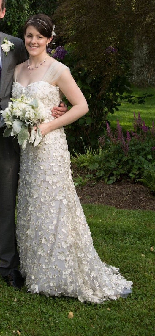 Francesca Miranda 'Ambrosia' size 2 used wedding dress front view on bride