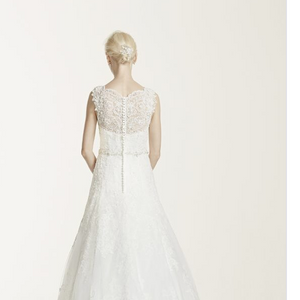 Oleg Cassini 'A Line' size 2 used wedding dress back view on bride