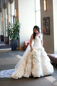 Watters 'Taffeta' size 4 used wedding dress front view on bride