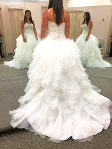 Oleg Cassini 'Organza Ruffle' size 8 used wedding dress back view on bride