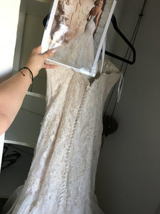 Mori Lee 'Lace' size 8 new wedding dress back view on hanger
