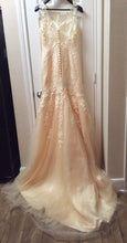 Load image into Gallery viewer, Custom Boutique &#39;Fit and Flare&#39; size 2 used wedding dress back view on hanger
