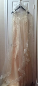 Custom Boutique 'Fit and Flare' size 2 used wedding dress back view on hanger