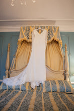 Load image into Gallery viewer, White by Vera Wang &#39;Long Sleeve Lace&#39; size 12 used wedding dress front view on hanger
