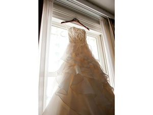 Jim Hjelm '8962 Semi Sweetheart' size 6 used wedding dress front view on hanger