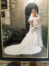 Load image into Gallery viewer, Custom &#39;Satin&#39; size 16 used wedding dress front view on bride standing
