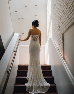 Nicole Miller 'Madison' size 4 used wedding dress back view on bride