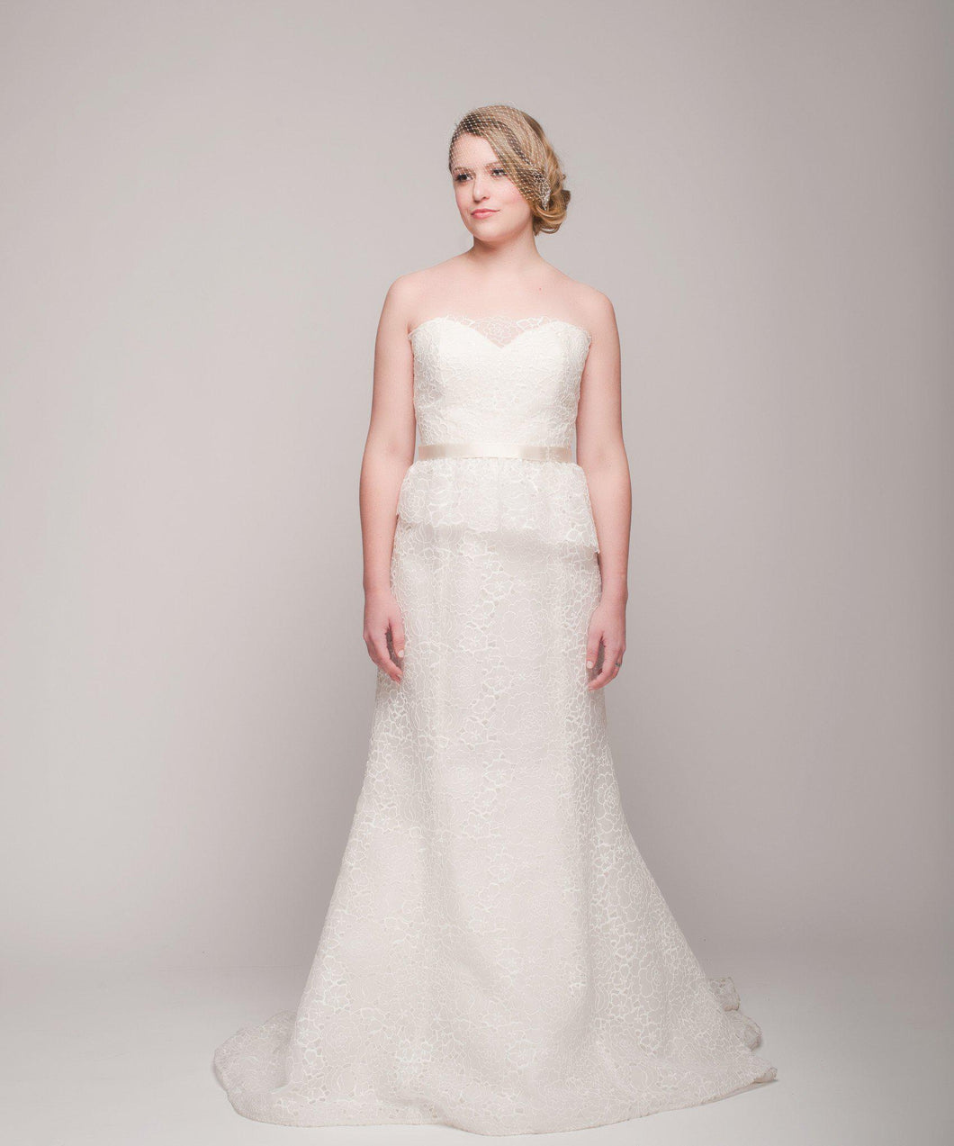 Christos 'Gretta' Peplum Silk Organza Gown - Christos - Nearly Newlywed Bridal Boutique - 1