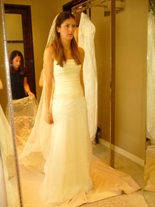 Jenny Lee 'Silk Taffeta' size 4 used wedding dress front view on bride
