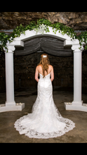 Load image into Gallery viewer, Private Collection &#39;Fit and Flare&#39; size 4 used wedding dress back view on bride
