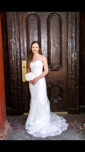 Private Collection 'Fit and Flare' size 4 used wedding dress front view on bride