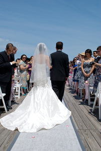 Amsale 'Mischka' size 4 used wedding dress back view on bride