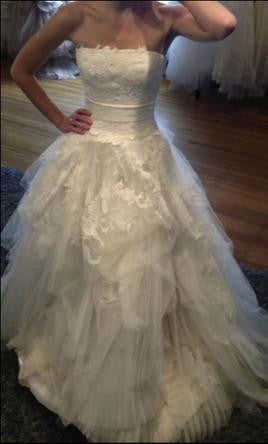 Vera Wang 'Eliza' size 4 used wedding dress front view on bride