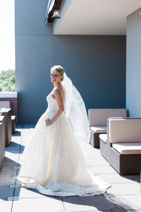 Amsale 'Ryan' size 2 used wedding dress back view on bride