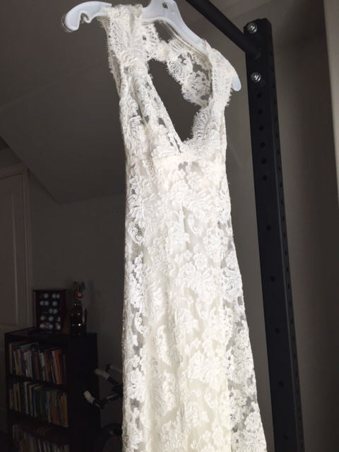 Monique Lhuillier 'Scarlet' size 2 used wedding dress front view on hanger