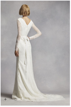 Load image into Gallery viewer, White by Vera Wang &#39;Long Sleeve Lace&#39; size 12 used wedding dress back view on model
