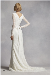 White by Vera Wang 'Long Sleeve Lace' size 12 used wedding dress back view on model