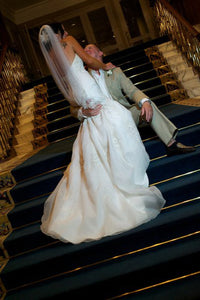 Lazaro Dropped Waist Beaded Mermaid Wedding Dress - Lazaro - Nearly Newlywed Bridal Boutique - 4