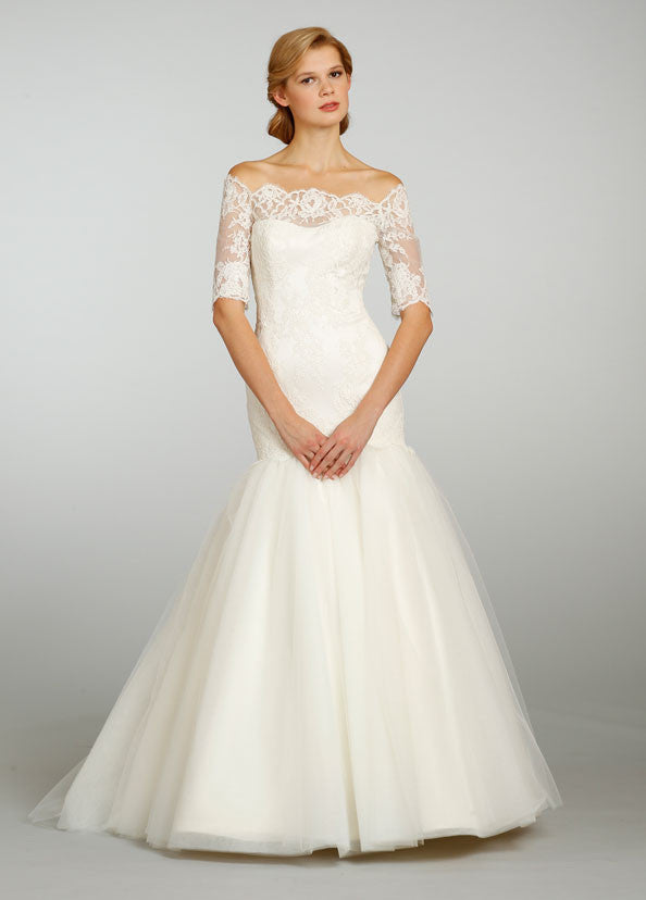 Jim Hjelm 3/4 Sleeve Lace & Tulle Ball Gown - Jim Hjelm - Nearly Newlywed Bridal Boutique - 1