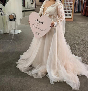 Galina Signature 'illusion plunge lace appliqued wedding dress' wedding dress size-12 NEW