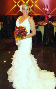 Pronovias Galante V-neck Textured Trumpet Wedding Dress - Pronovias - Nearly Newlywed Bridal Boutique - 2