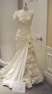 Pnina Tornai Ruched Gown with Floral Inset - Pnina Tornai - Nearly Newlywed Bridal Boutique - 4