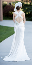 Load image into Gallery viewer, Elizabeth Fillmore &#39;Exquisite&#39; size 8 used wedding dress back view on bride
