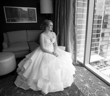 Load image into Gallery viewer, Flowy Tiered Ball Gown &amp; Short Sleeve Lace Bolero
