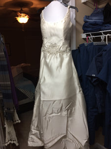 Christos 'Classic' size 8 used wedding dress front view on hanger