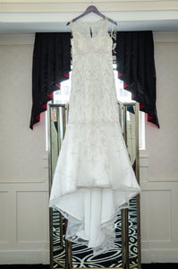 Maggie Sottero 'Blakely' size 10 used wedding dress front view on hanger