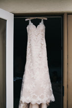 Load image into Gallery viewer, Moonlight Couture &#39;Net Lace&#39; size 4 used wedding dress front view on hanger
