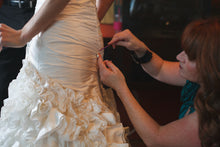 Load image into Gallery viewer, Martina Liana &#39;296&#39; size 0 used wedding dress back back view close up on bride

