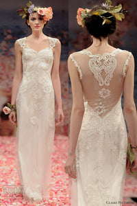 Claire Pettibone 'The Alma' size 12 used wedding dress front/back views on model