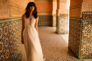 Liz Martinez 'Diana' size 6 used wedding dress front view on model