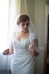Enzoani 'Fiji' size 8 used wedding dress front view on bride