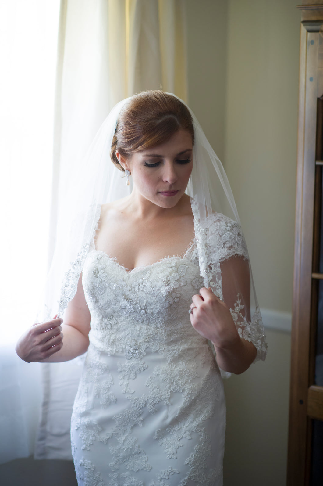 Enzoani 'Fiji' size 8 used wedding dress front view on bride